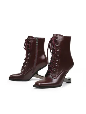 Elevator Heel Leather Bootie Claret