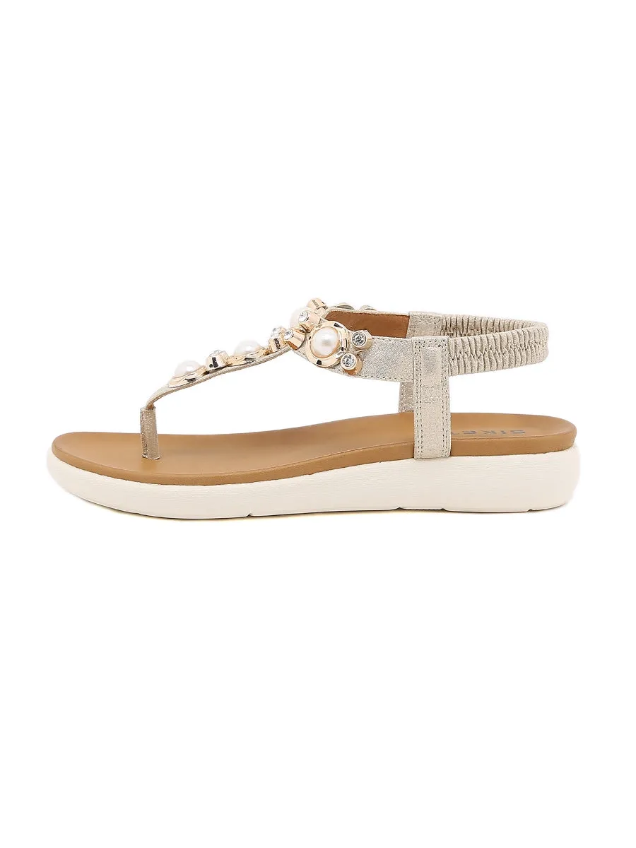 Gold V-Strap Pearl Sandal