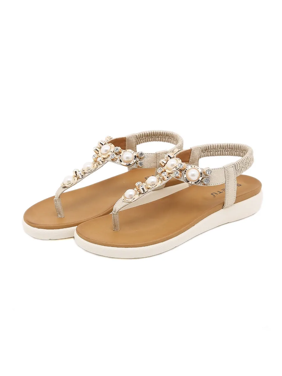 Gold V-Strap Pearl Sandal