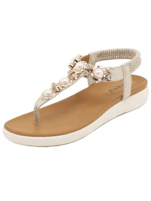 Gold V-Strap Pearl Sandal