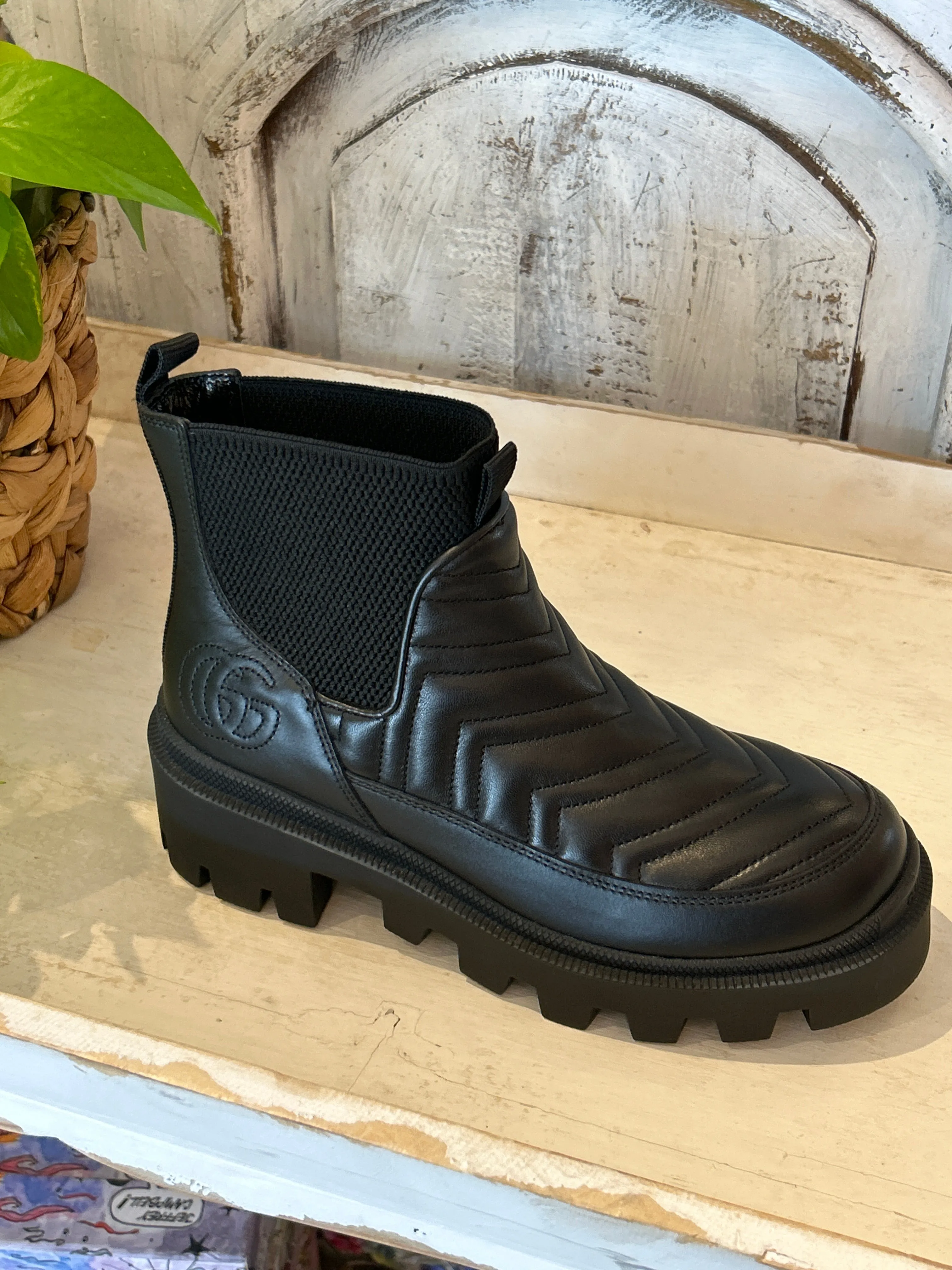 Gucci Shoes, Black Frances Matelassé Chelsea Boots (size 35.5)