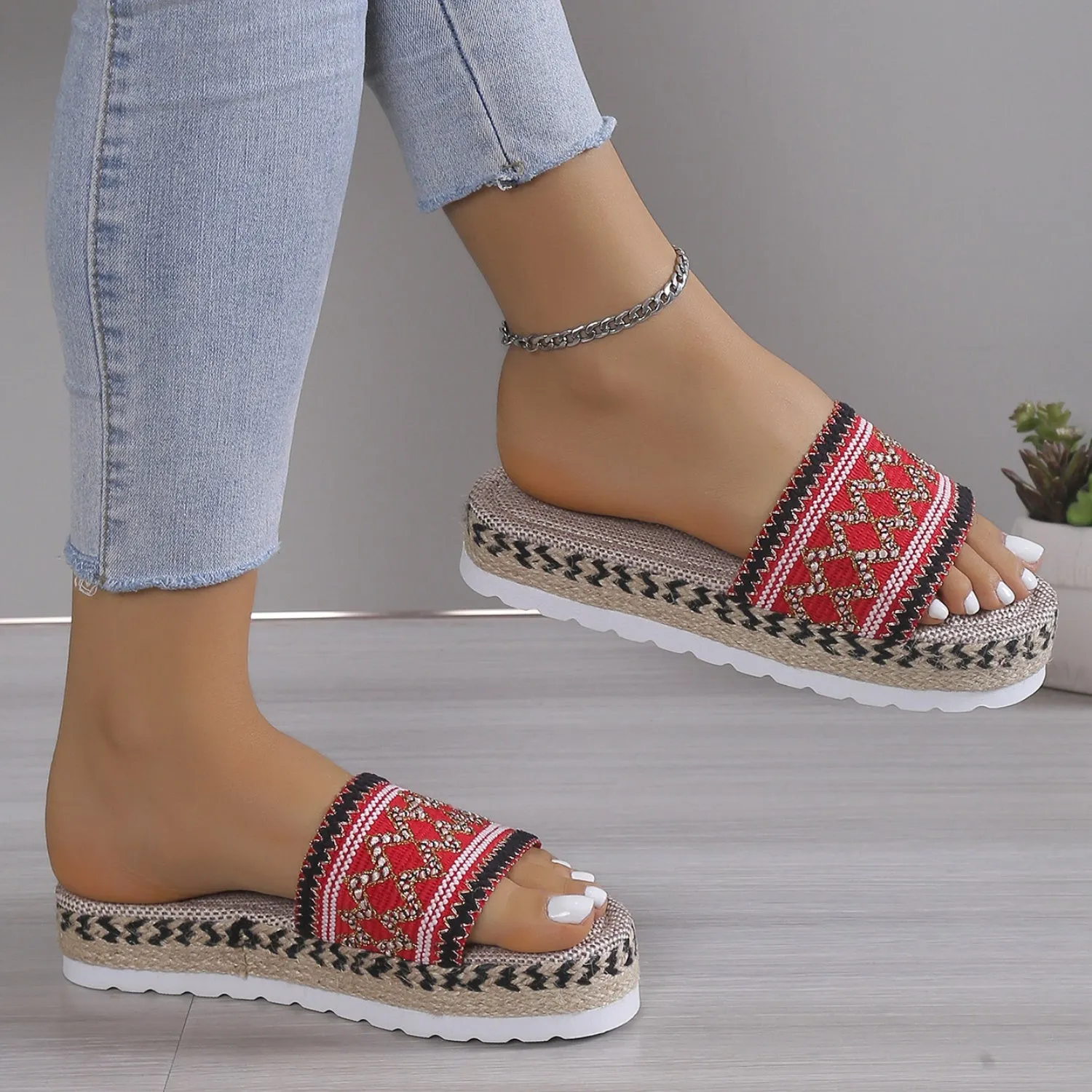 Hazel Blues® |  Geometric Weave Platform Sandals