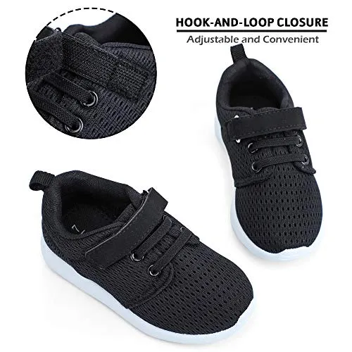 HIITAVE Toddler Boys Trail Running Sneakers, Black/White
