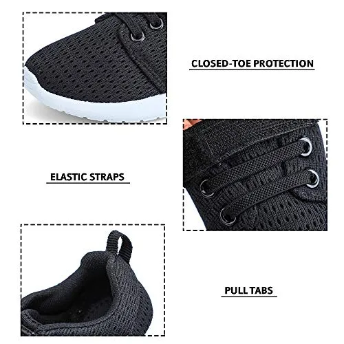 HIITAVE Toddler Boys Trail Running Sneakers, Black/White
