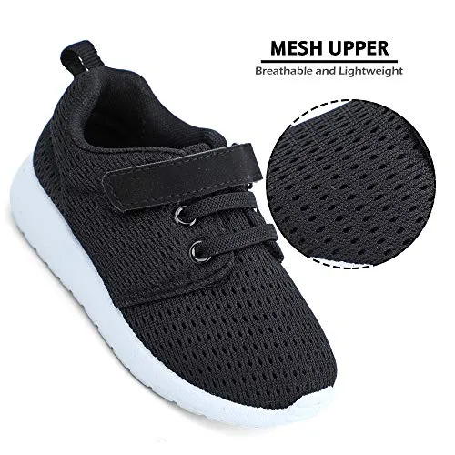 HIITAVE Toddler Boys Trail Running Sneakers, Black/White