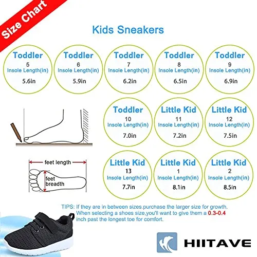 HIITAVE Toddler Boys Trail Running Sneakers, Black/White