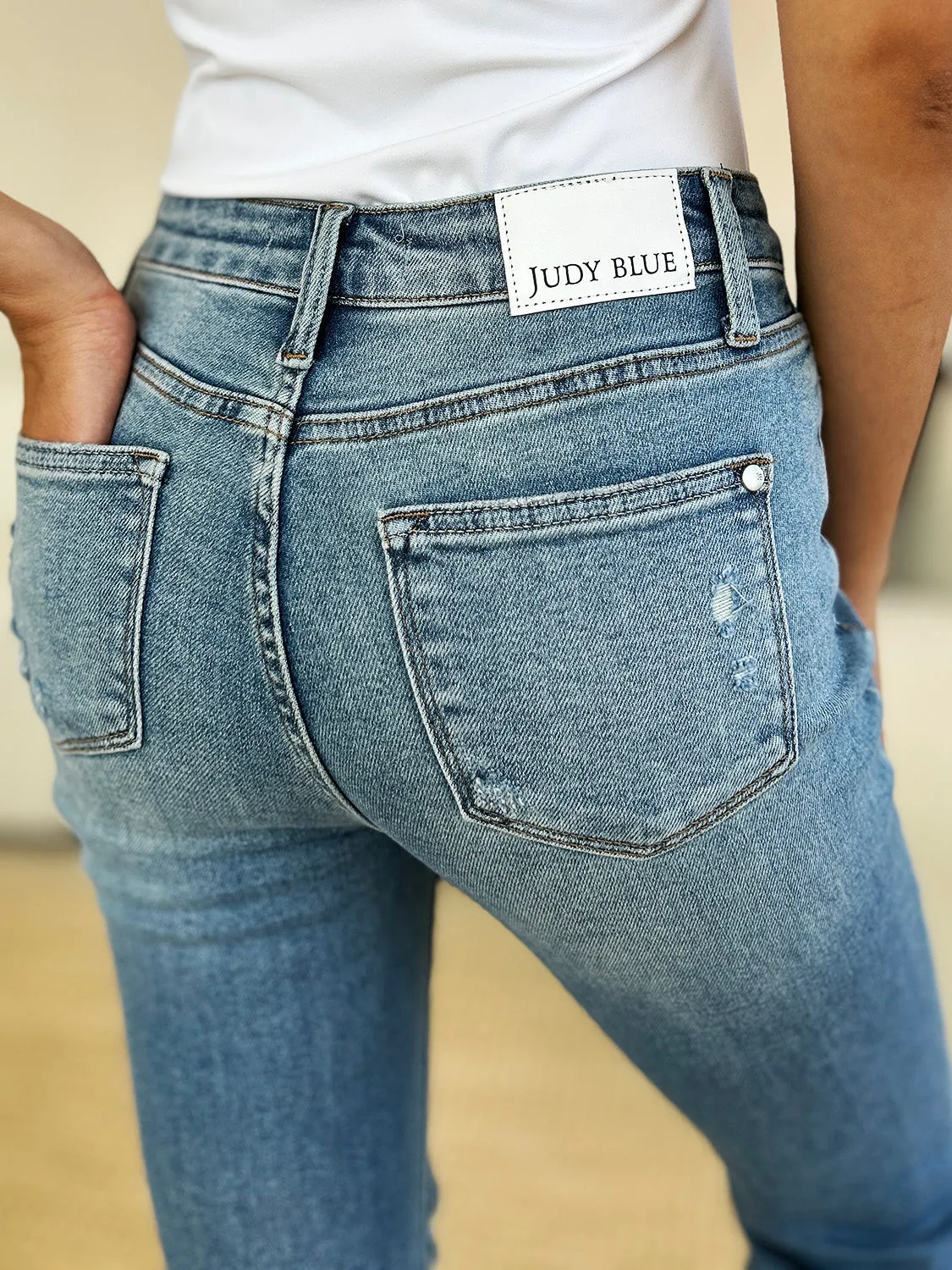 Judy Blue Mid Rise Destroyed Hem Distressed Jeans - Online Exclusive