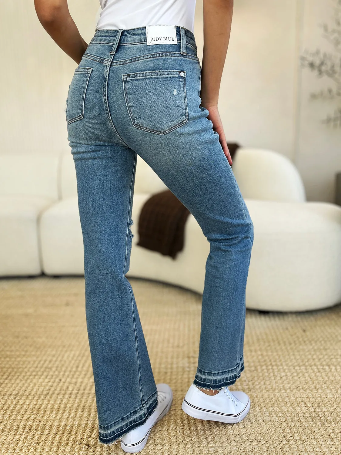 Judy Blue Mid Rise Destroyed Hem Distressed Jeans - Online Exclusive
