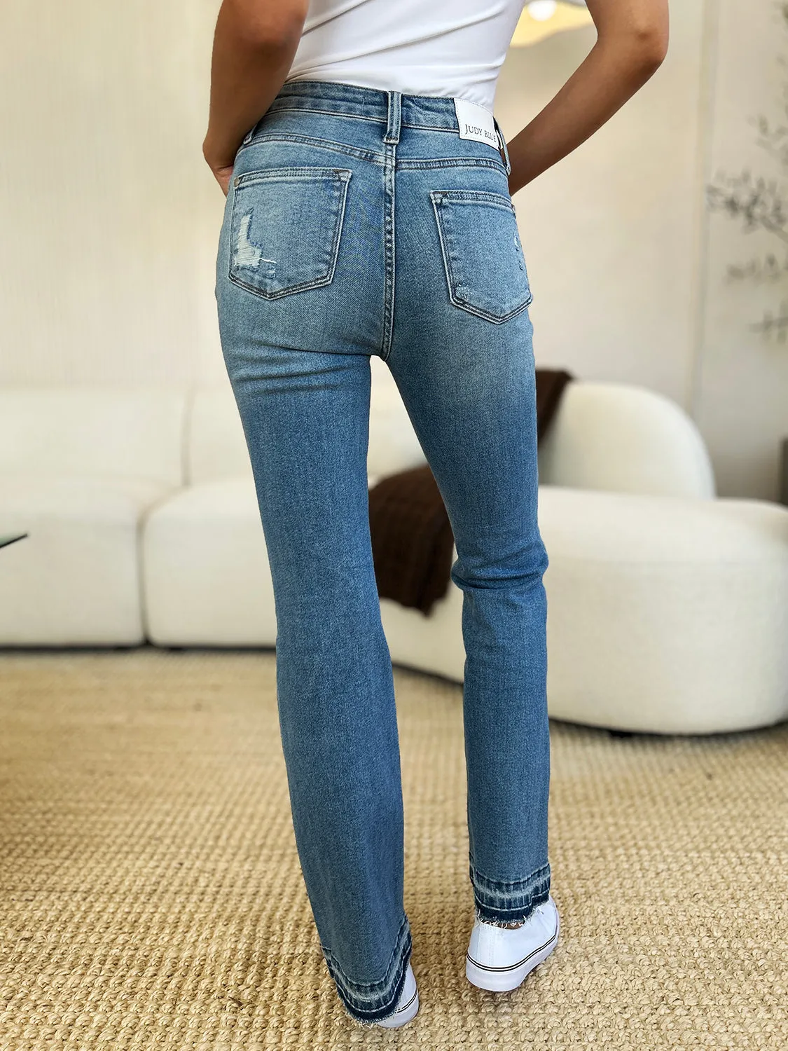 Judy Blue Mid Rise Destroyed Hem Distressed Jeans - Online Exclusive