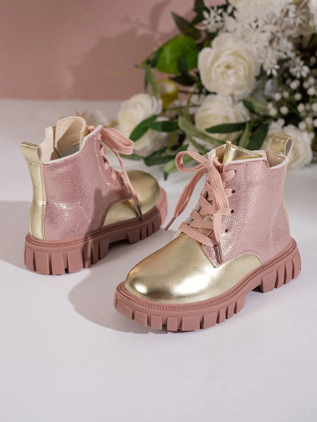 Kids Two Tone Lace Up Combat Boots-FD