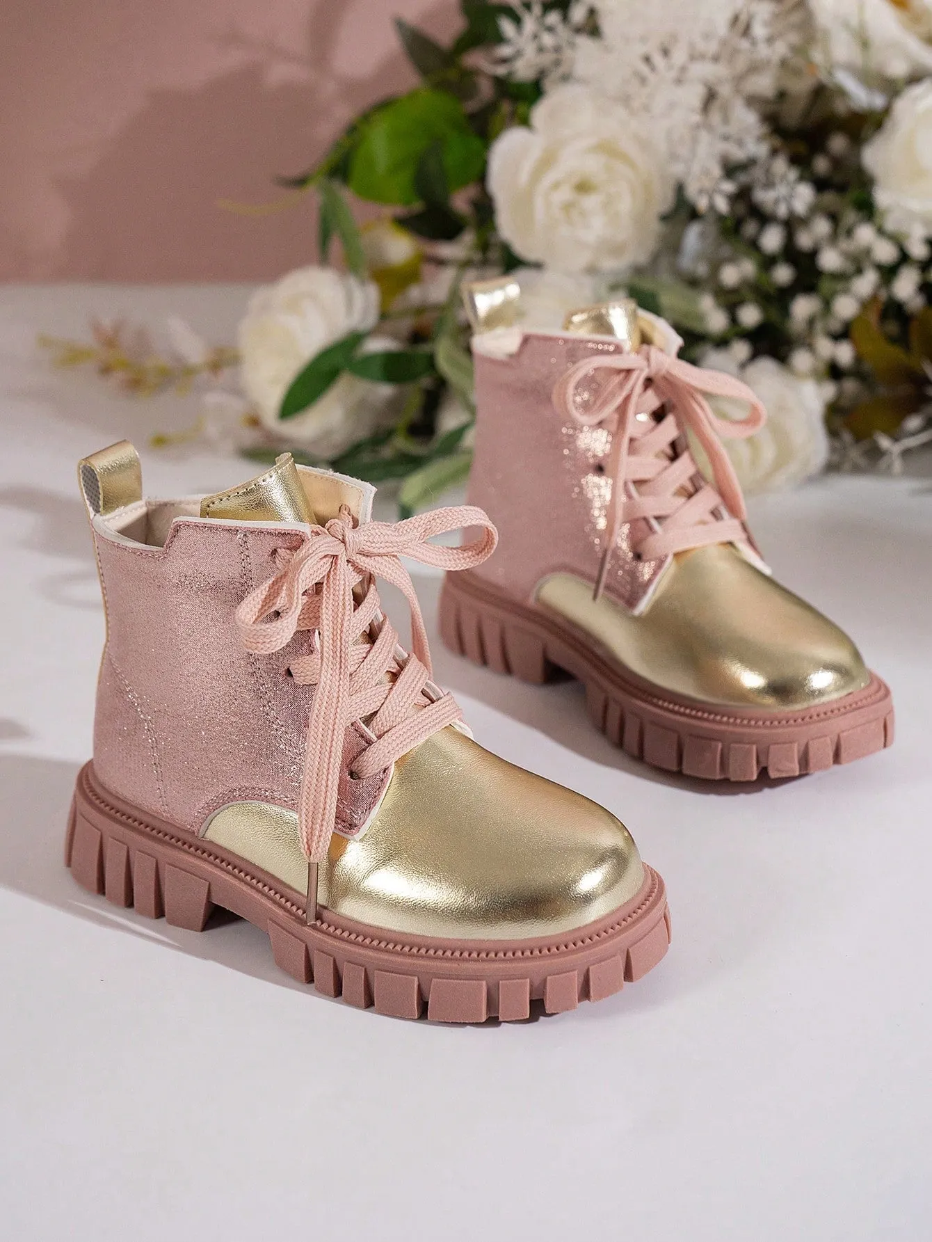 Kids Two Tone Lace Up Combat Boots-FD