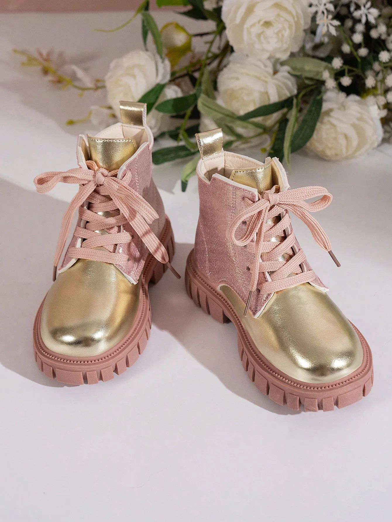 Kids Two Tone Lace Up Combat Boots-FD