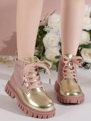 Kids Two Tone Lace Up Combat Boots-FD