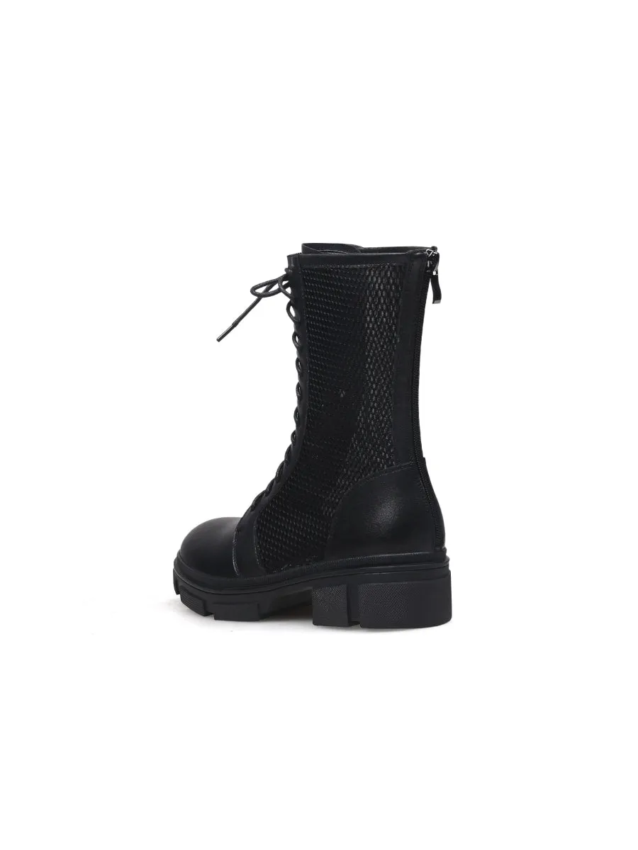 Lallie Black Mesh Combat Boot