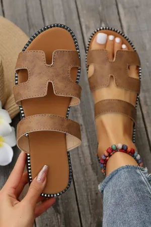 Leather Flat Slides Sandals