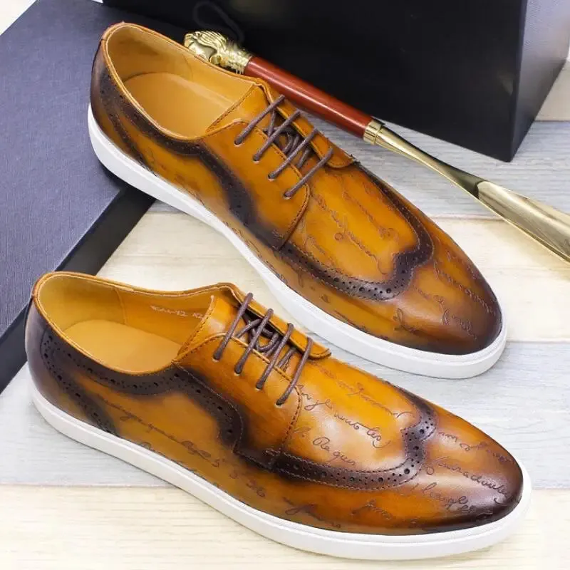 Luxury Men's Leather latex Shoes Cushioned Elastic Casual Shoes