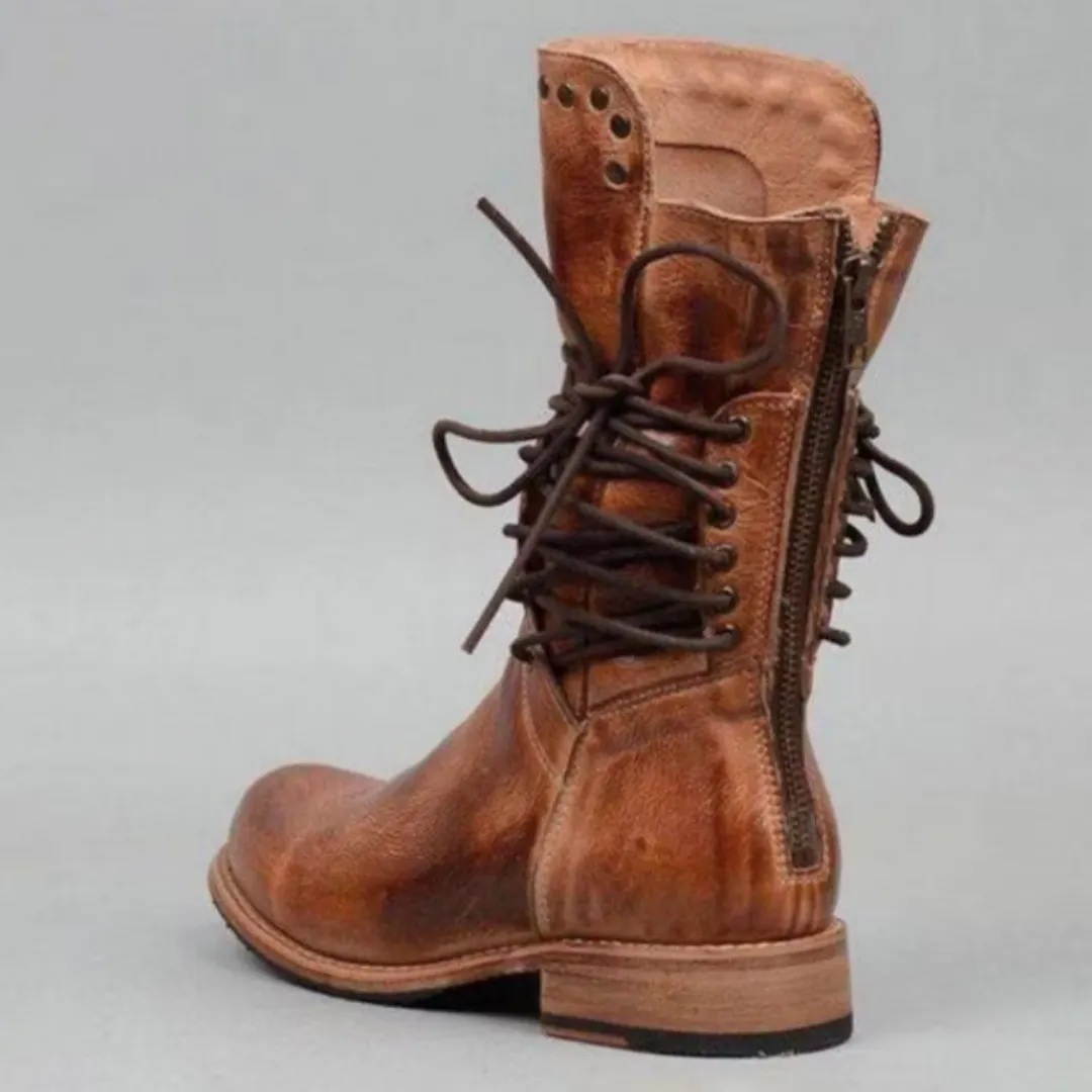 Mason | Women’s Vintage Leather Ankle Boots – Low Heel Lace-Up Combat Style