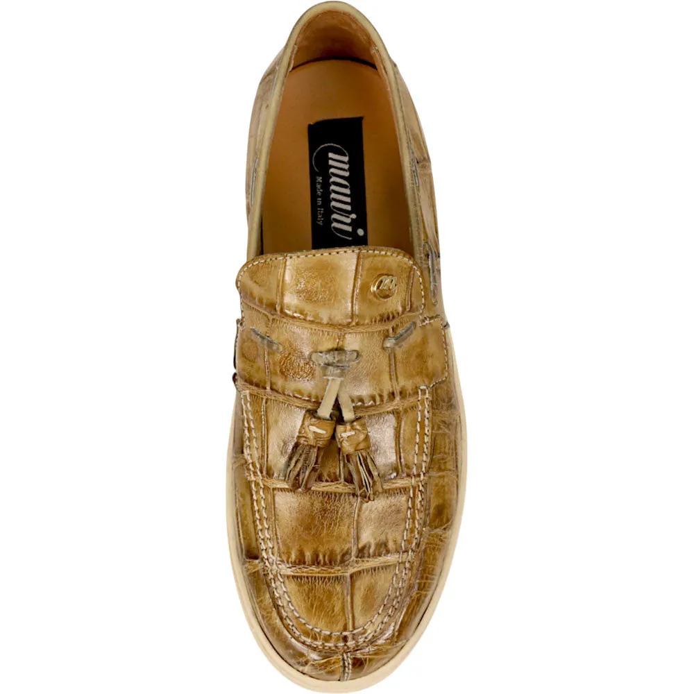 Mauri Chill Men's Mustard Exotic Alligator / Nappa Leather Slip-On Tassels Sneaker