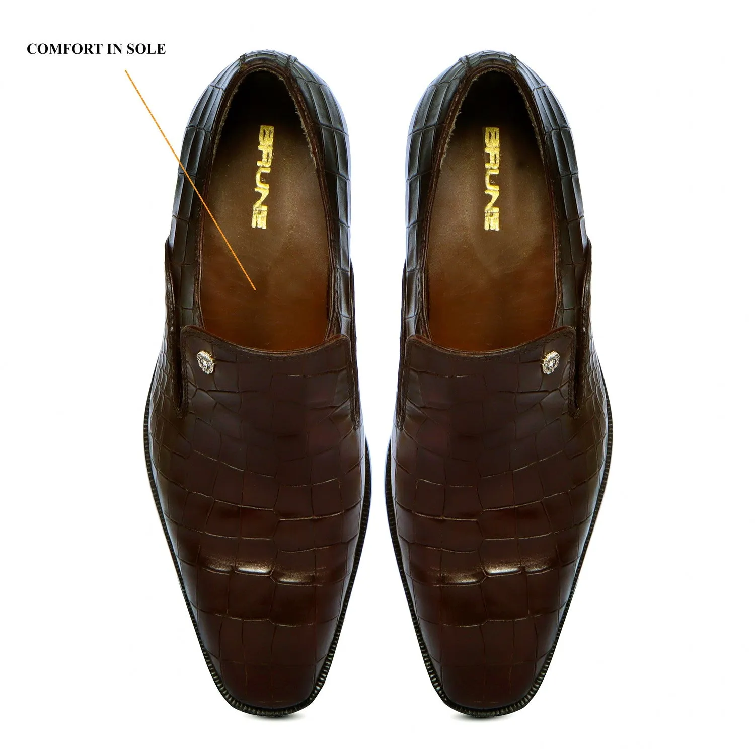 Men Italian Loafer with Dark Brown Deep Cut Croco Textured Leather