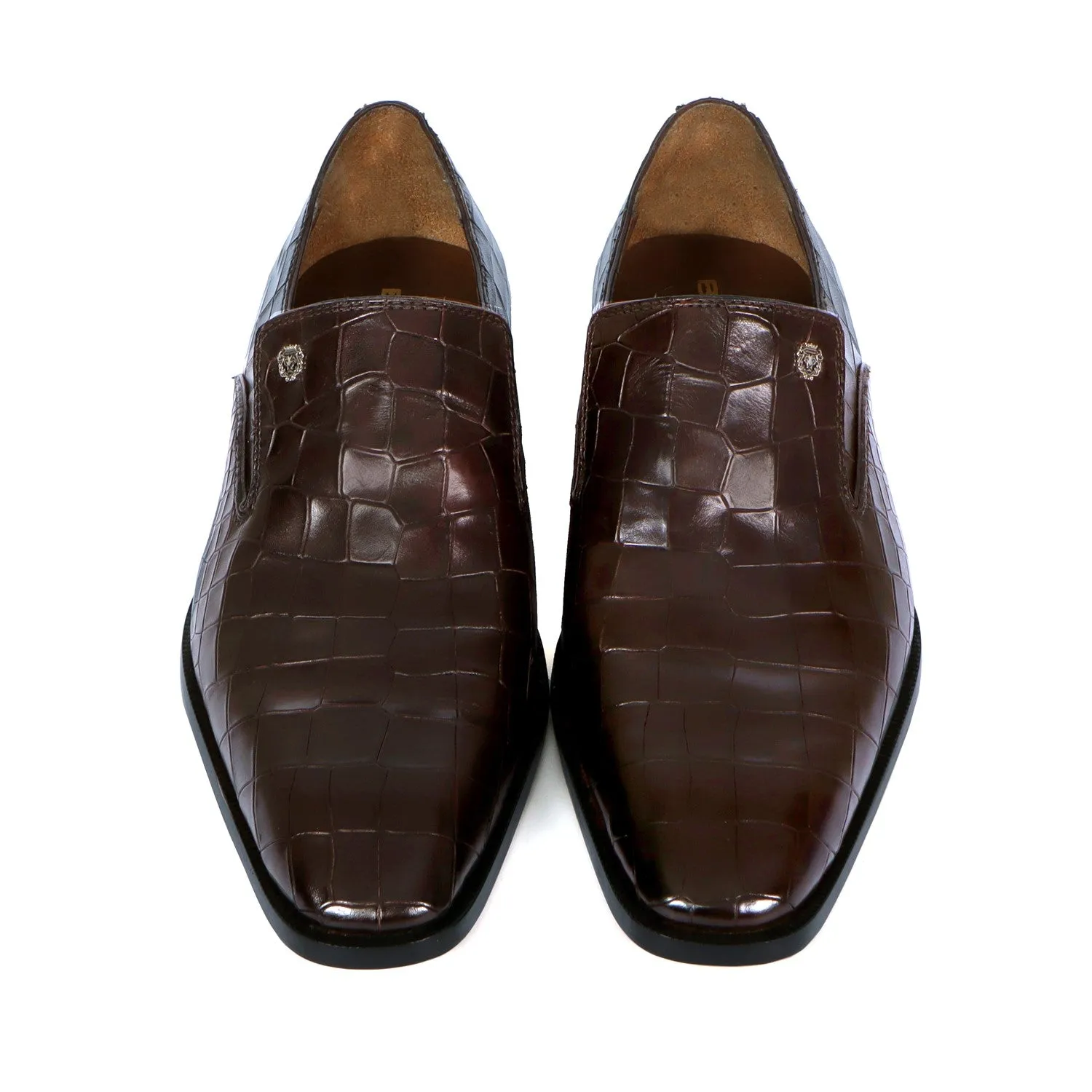 Men Italian Loafer with Dark Brown Deep Cut Croco Textured Leather