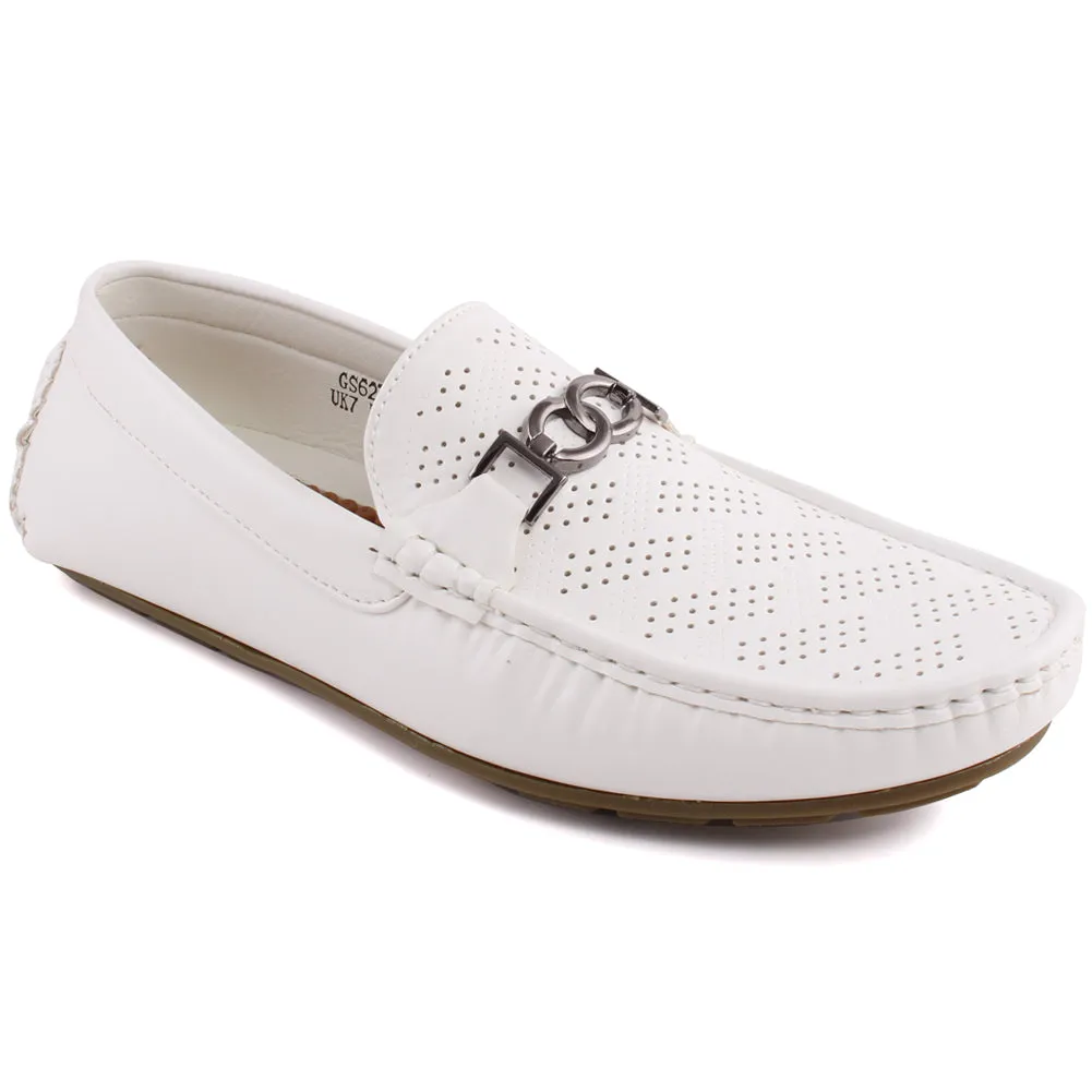 Men “JUAN” Perforated Design Stitched Detail Buckle Moccasin Shoes