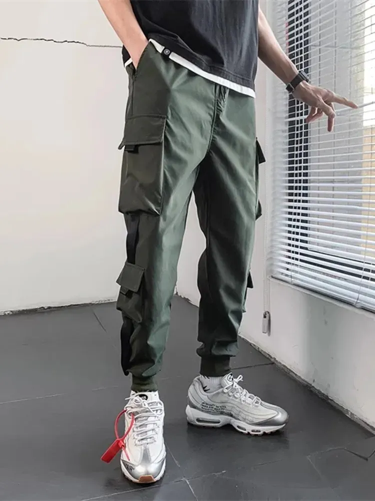 Men's Spring Hip Hop Cargo Joggers - Multi-Pocket Harem Pants for Streetwear Style