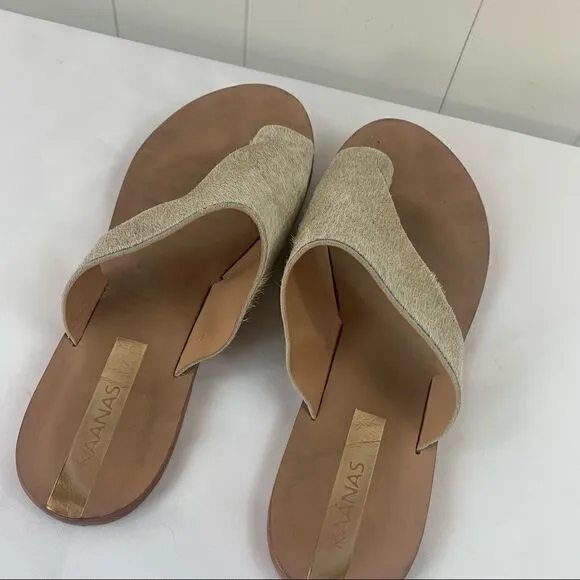 Metallic Gold Slides Sandals Shoes Kaanas Itacare Calf Hair Sz 8