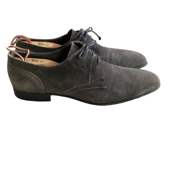 Morandi Italy Designer Mens 9.5 43.5EU Gray Suede Lace Tie loafers shoes