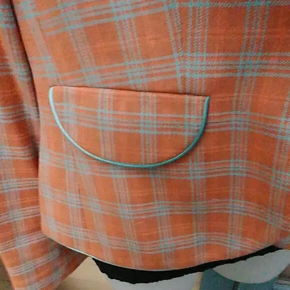 Preppy Penguin Salmon Turquoise Plaid Blazer
