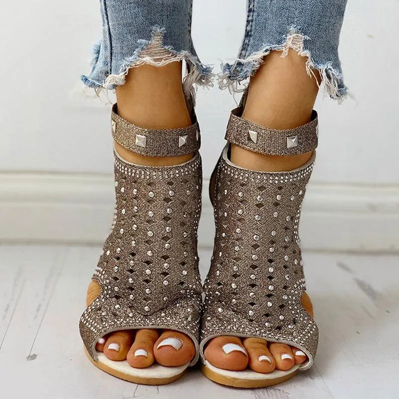 Rivet Detail Cutout Flat Sandals