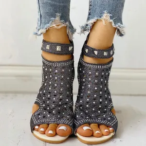 Rivet Detail Cutout Flat Sandals