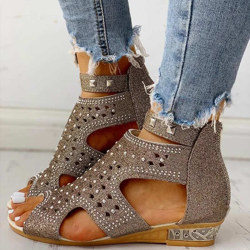 Rivet Detail Cutout Flat Sandals