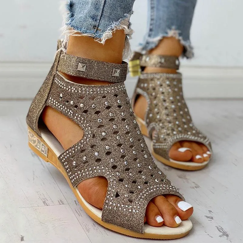 Rivet Detail Cutout Flat Sandals