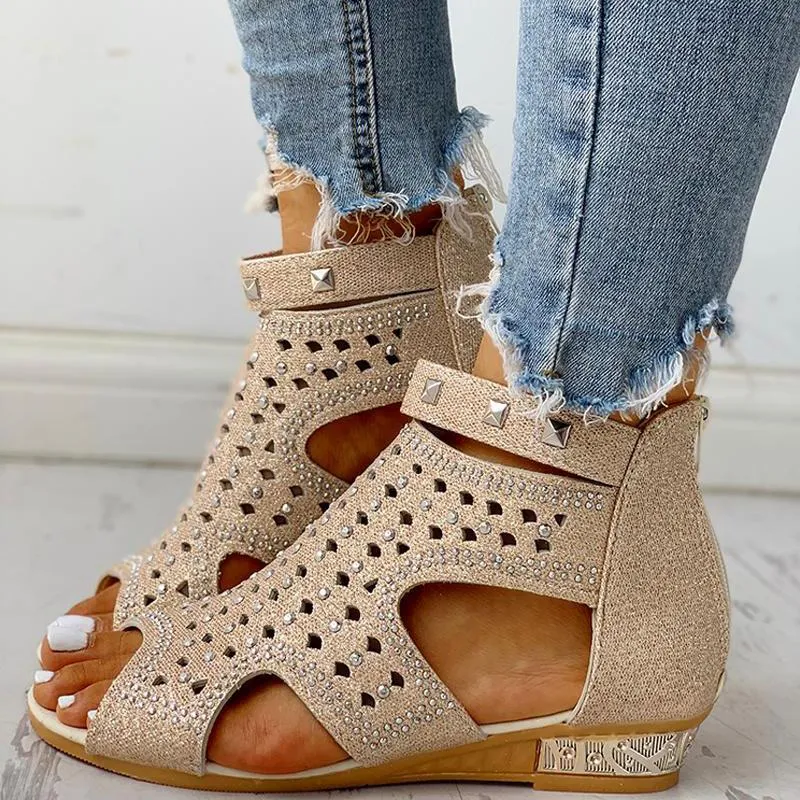 Rivet Detail Cutout Flat Sandals