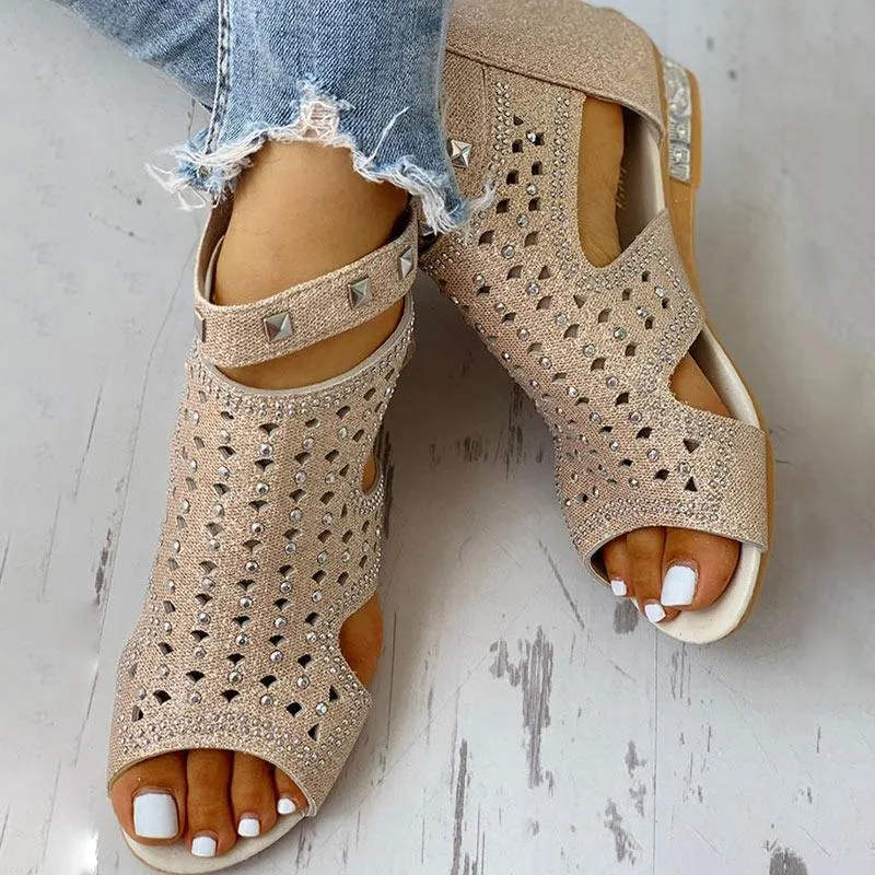 Rivet Detail Cutout Flat Sandals