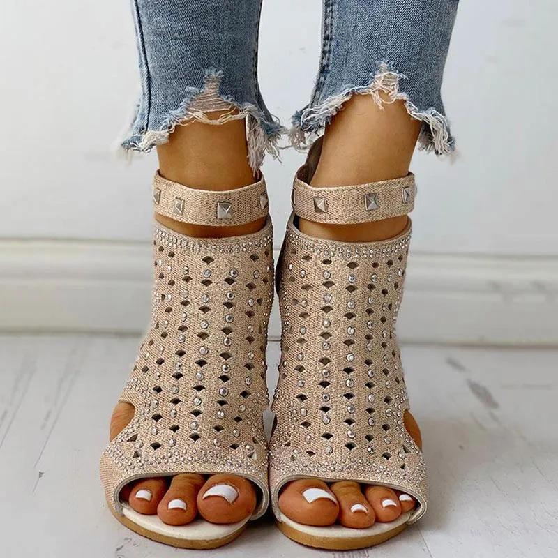 Rivet Detail Cutout Flat Sandals