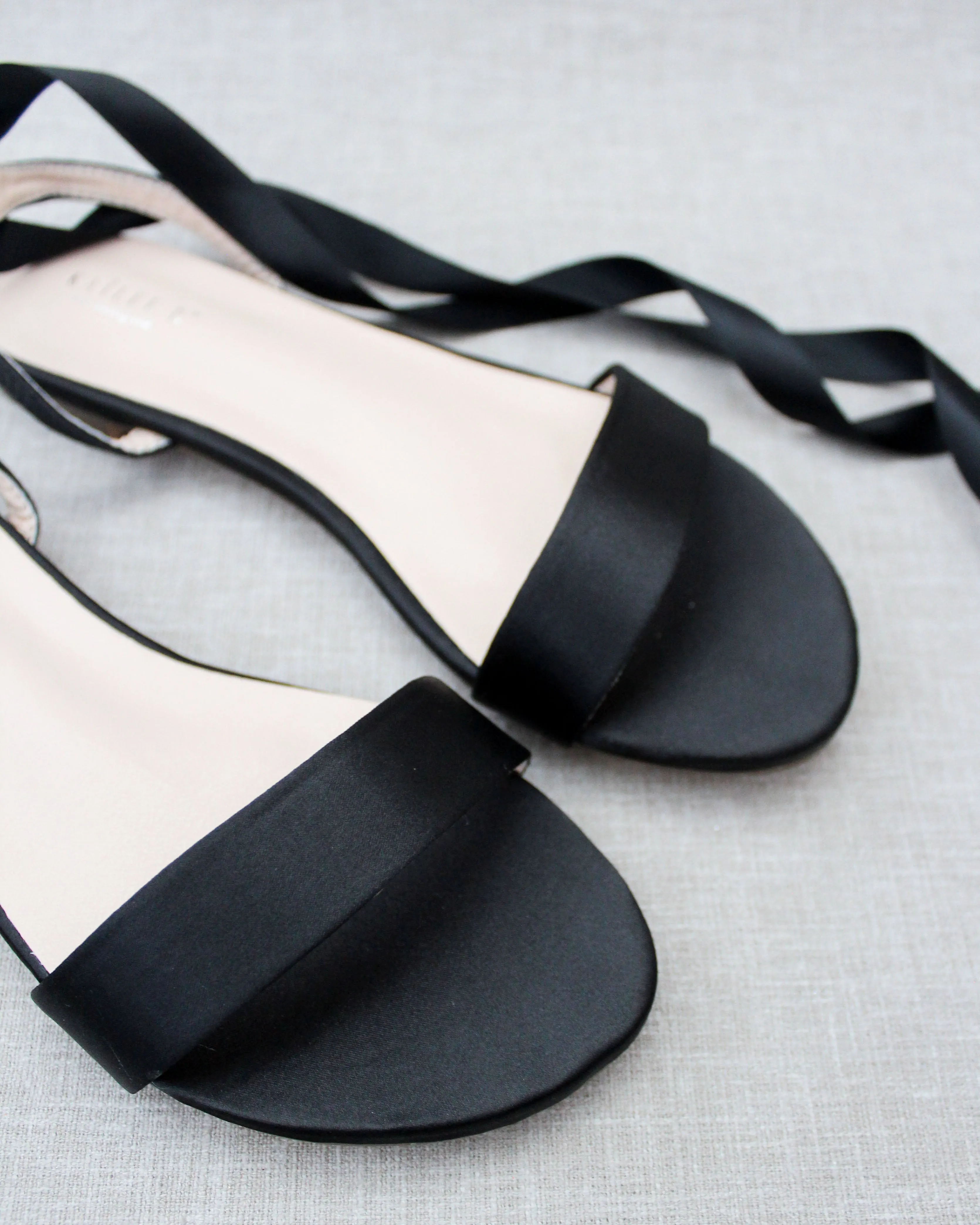 Satin Flat Sandal with Ballerina Lace Up
