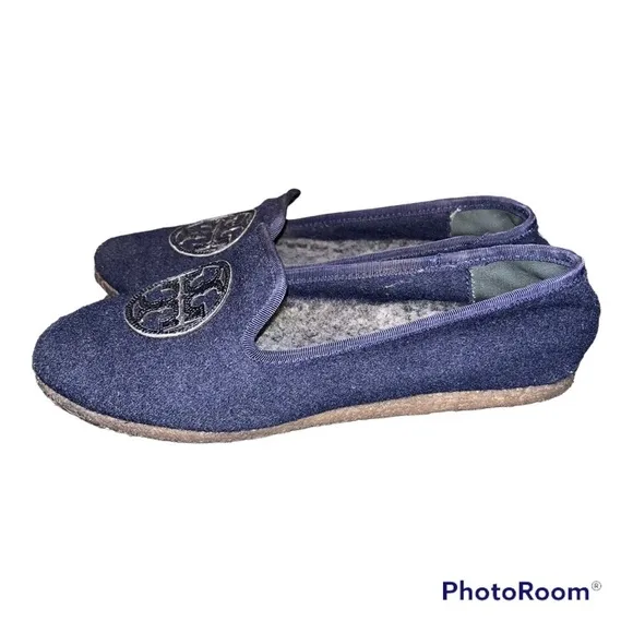 Tory Burch Blue Billy Logo Slippers Loafers