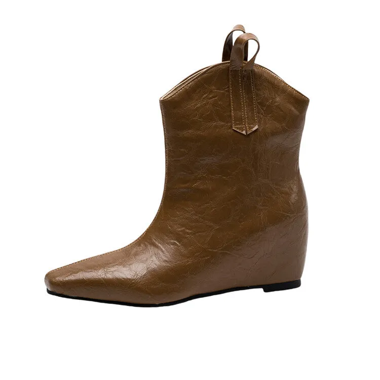 Women's Square Toe Increased Internal Wedge Western Ankle Boots